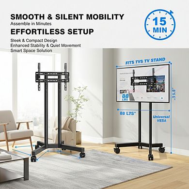 ZUQIETA Upgraded Silent TV Cart - Mobile Stand for 32-70” TVs, Height Adjustable