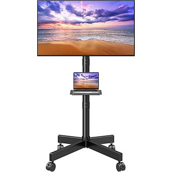 ZUQIETA Home Mobile TV Stand - Tilt Cart with Locking Wheels & Shelf for 23-60” Flat Screens
