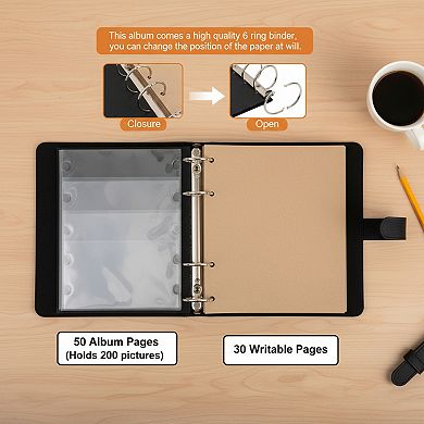 Genuine Leather Photo Album with Writing Space and 30 Papers for Travel