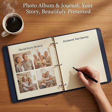 Genuine Leather Photo Album with Writing Space and 30 Papers for Travel
