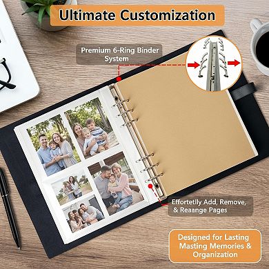 Genuine Leather Photo Album with Writing Space and 30 Papers for Travel