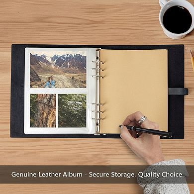 Genuine Leather Photo Album with Writing Space and 30 Papers for Travel