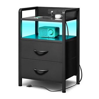 LED Nightstand with Charging Station: 2 USB Ports, AC Outlets, Drawers, and Smart Light
