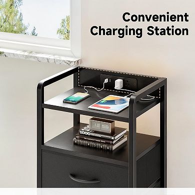 LED Nightstand with Charging Station: 2 USB Ports, AC Outlets, Drawers, and Smart Light