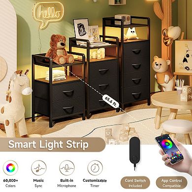 LED Nightstand with Charging Station: 2 USB Ports, AC Outlets, Drawers, and Smart Light