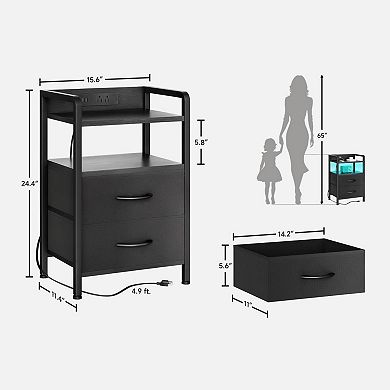 LED Nightstand with Charging Station: 2 USB Ports, AC Outlets, Drawers, and Smart Light