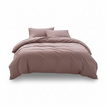 Full Size Washed Cotton Duvet Cover, Linen-Like Textured & Breathable in Dusty Purple