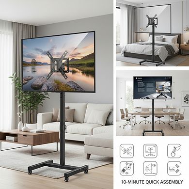ZUQIETA 8-Level TV Floor Stand - Precision Height Adjustable for 13-43” TVs, Max 44 lbs