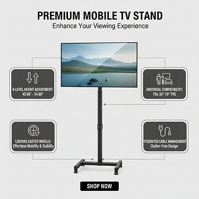 ZUQIETA 8-Level TV Floor Stand - Precision Height Adjustable for 13-43” TVs, Max 44 lbs
