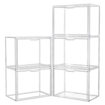 Clear Plastic Stackable Storage Bins with Magnetic Lid for Collectibles: 5 Pack, Large Capacity