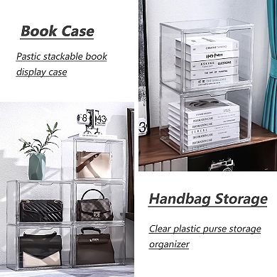 Clear Plastic Stackable Storage Bins with Magnetic Lid for Collectibles: 5 Pack, Large Capacity