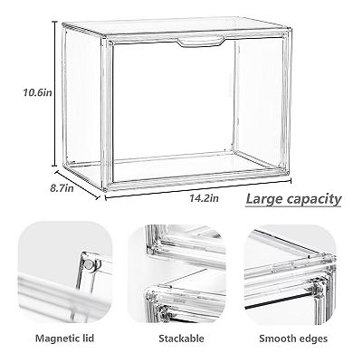 Clear Plastic Stackable Storage Bins with Magnetic Lid for Collectibles: 5 Pack, Large Capacity
