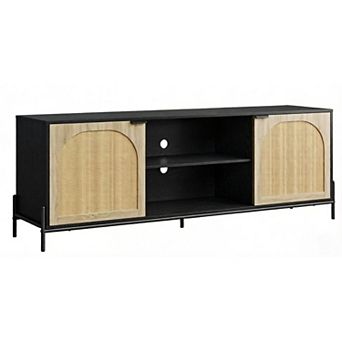 ZUQIETA TV Stand for 75"TV - 65" Media Cabinet with 2 Doors & Metal Legs, Black