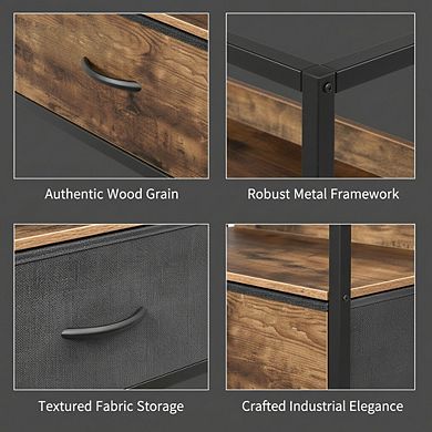 ZUQIETA Swivel TV Stand for 75"TVs with Charging Station&Fabric Drawers,Rustic Brown