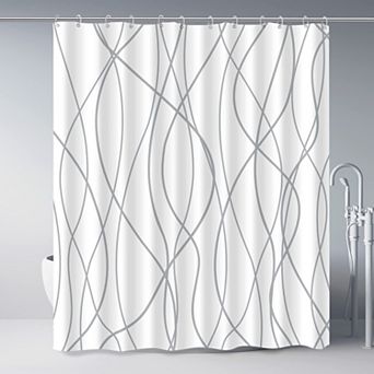 Grey and White Striped Polyester Shower Curtain, 72" Long, Weighted Hem, Waterproof