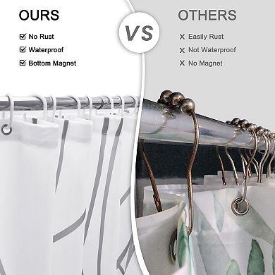 Grey and White Striped Polyester Shower Curtain, 72" Long, Weighted Hem, Waterproof