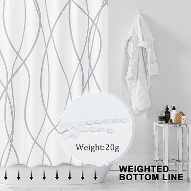 Grey and White Striped Polyester Shower Curtain, 72" Long, Weighted Hem, Waterproof