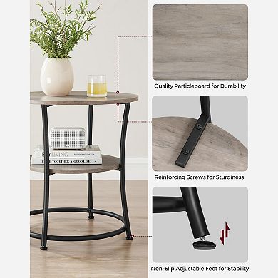 21.7" Round Side Table with 2 Shelves, Steel Frame, Heather Greige & Ink Black for Living Room