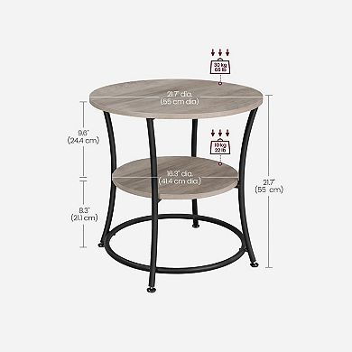 21.7" Round Side Table with 2 Shelves, Steel Frame, Heather Greige & Ink Black for Living Room