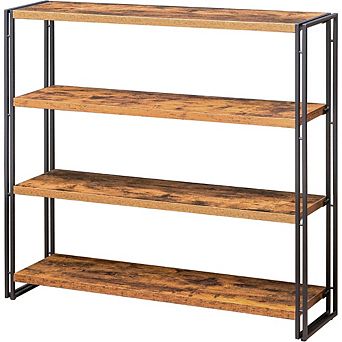 ZUQIETA Industrial 4 tier Tall Bookcase - Rustic Brown Storage Shelf for Living Room & Office