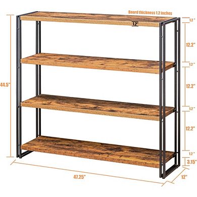 ZUQIETA Industrial 4-Tier Tall Bookcase - Rustic Brown Storage Shelf for Living Room & Office