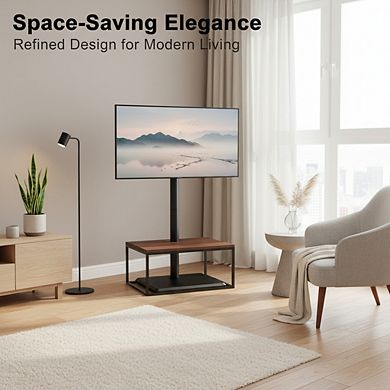 ZUQIETA Universal Floor TV Stand - with Wood Base & Mount for 32-60” TVs, Space Saving Design