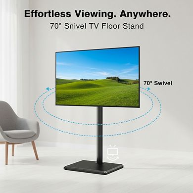 ZUQIETA Universal Floor TV Stand - with Wood Base & Mount for 32-60” TVs, Space Saving Design