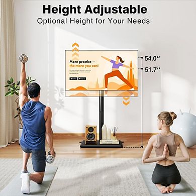 ZUQIETA Universal Floor TV Stand - with Wood Base & Mount for 32-60” TVs, Space Saving Design