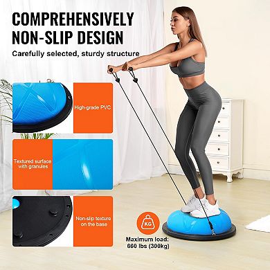 Half Exercise Ball Trainer, 23/26" Balance, 1500lbs Capacity, Yoga, Resistance Bands, Foot Pump