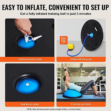 Half Exercise Ball Trainer, 23/26" Balance, 1500lbs Capacity, Yoga, Resistance Bands, Foot Pump