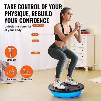 Half Exercise Ball Trainer, 23/26" Balance, 1500lbs Capacity, Yoga, Resistance Bands, Foot Pump