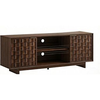 ZUQIETA 59" Mid-Century TV Stand with Adjustable Shelves & Two Doors, Walnut