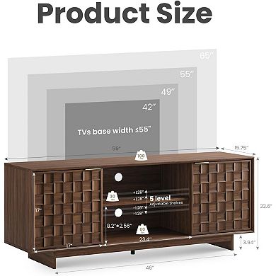 ZUQIETA 59" Mid-Century TV Stand with Adjustable Shelves & Two Doors, Walnut