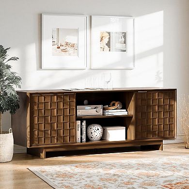 ZUQIETA 59" Mid-Century TV Stand with Adjustable Shelves & Two Doors, Walnut