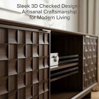 ZUQIETA 59" Mid-Century TV Stand with Adjustable Shelves & Two Doors, Walnut