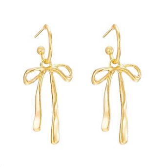 ZUQIETA 14K Gold Bow Earrings for Women - Trendy Stud & Dangle Pair