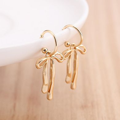 ZUQIETA 14K Gold Bow Earrings for Women - Trendy Stud & Dangle Pair