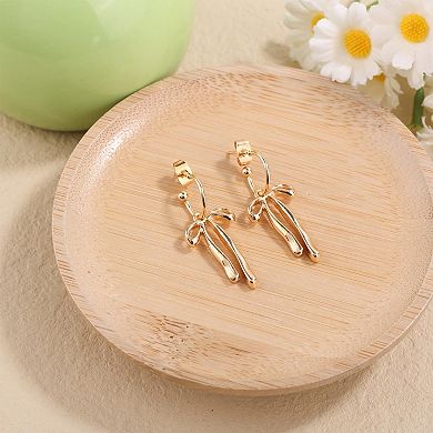 ZUQIETA 14K Gold Bow Earrings for Women - Trendy Stud & Dangle Pair