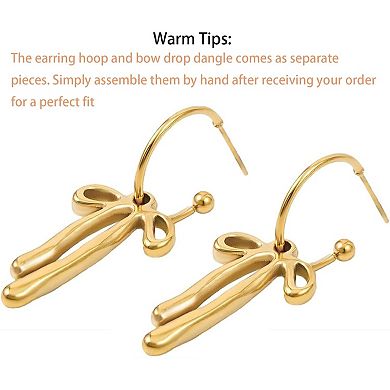 ZUQIETA 14K Gold Bow Earrings for Women - Trendy Stud & Dangle Pair
