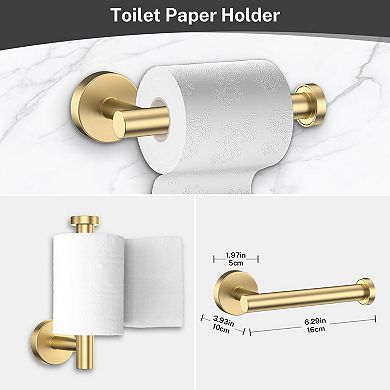 4-Piece Rustproof Stainless Steel Bathroom Hardware Set: Toilet Paper Holder, Towel Ring, 2 Robe