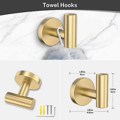 4-Piece Rustproof Stainless Steel Bathroom Hardware Set: Toilet Paper Holder, Towel Ring, 2 Robe