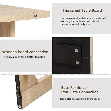 Merax 6 Piece Dining Table Set with Bench, Wooden Rectangular Kitchen Table Set with Bench and 4 Uph