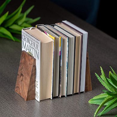 Handmade Walnut Wood Bookends with Metal Base: Sturdy, Stylish and Space-Efficient for Any Bookshelf