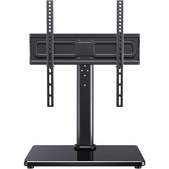 ZUQIETA Heavy Duty TV Stand Base - Holds 99 lbs, Tempered Glass with Swivel & Height Adjustable