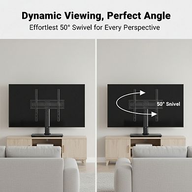 ZUQIETA Heavy Duty TV Stand Base - Holds 99 lbs, Tempered Glass with Swivel & Height Adjustable