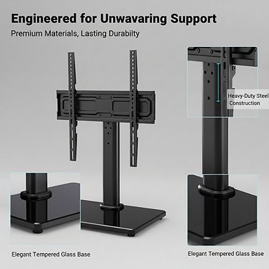 ZUQIETA Heavy Duty TV Stand Base - Holds 99 lbs, Tempered Glass with Swivel & Height Adjustable