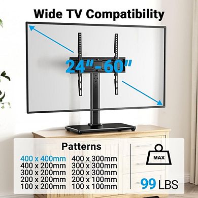 ZUQIETA Heavy Duty TV Stand Base - Holds 99 lbs, Tempered Glass with Swivel & Height Adjustable