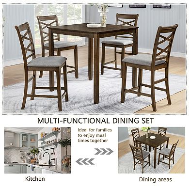 Merax 5-piece Counter Height Dining Table Set with 4 Chairs