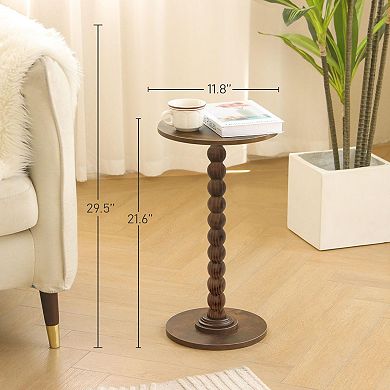 Round Side Table: Walnut-Grain Pattern, Sturdy MDF, Multi-Functional, Compact Design, Easy Assembly