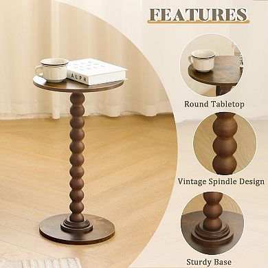 Round Side Table: Walnut-Grain Pattern, Sturdy MDF, Multi-Functional, Compact Design, Easy Assembly
